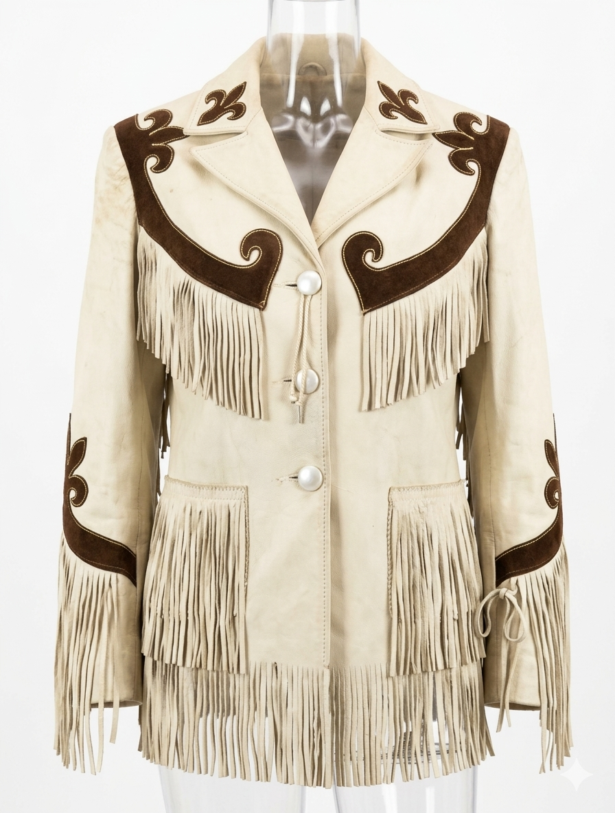 Western Suede Fringe Jacket | Cream Cowgirl Leather Coat