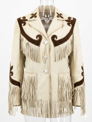 Western Suede Fringe Jacket | Cream Cowgirl Leather Coat