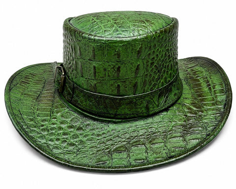 Green Crocodile Embossed Leather Top Hat - Steampunk Gothic Costume Hat