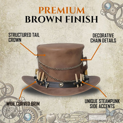 Handmade Time Traveller Top Hat Steampunk Gothic Biker Cowhide Chain Key Holster Unisex