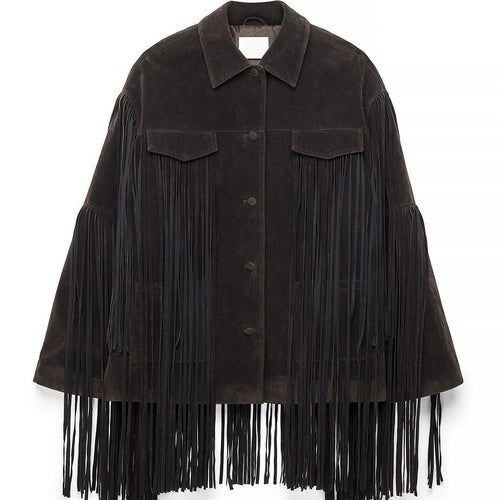 Women’s Dark Brown Suede Fringe Jacket – Classic Western Cowgirl Style