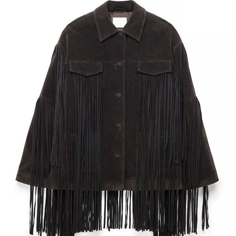 Women’s Dark Brown Suede Fringe Jacket – Classic Western Cowgirl Style