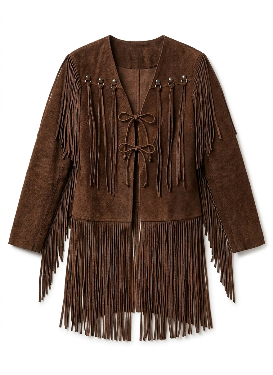 Women's Suede Fringe Cardigan | Genuine Leather Tassel Wrap