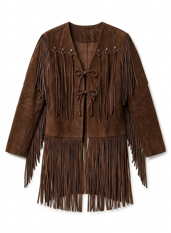Women's Suede Fringe Cardigan | Genuine Leather Tassel Wrap