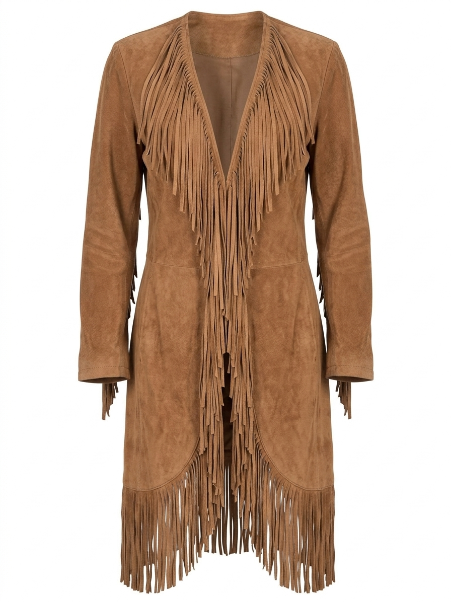 Women's Suede Fringe Duster | Open Front Leather Cardigan