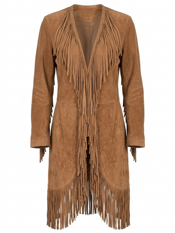 Women's Suede Fringe Duster | Open Front Leather Cardigan