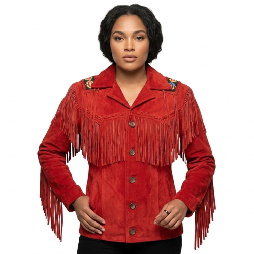 Women’s Western Suede Fringe Jacket – Beaded Floral Cowgirl Style