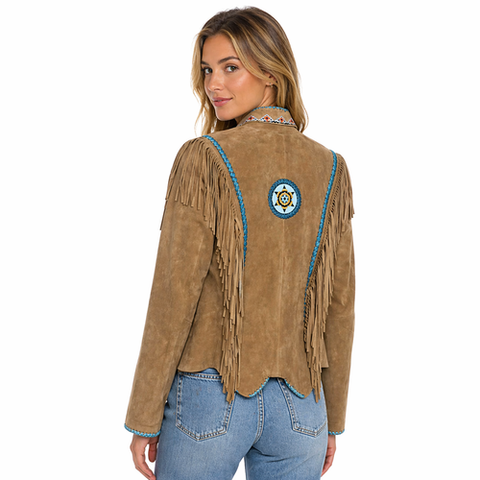 Women’s Western Suede Fringe Jacket – Boho Beaded Cowgirl Style