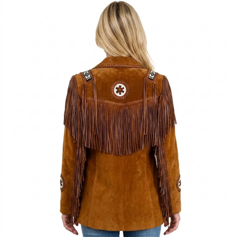 Women’s Western Suede Fringe Jacket – Concho &amp; Beaded Cowgirl Style