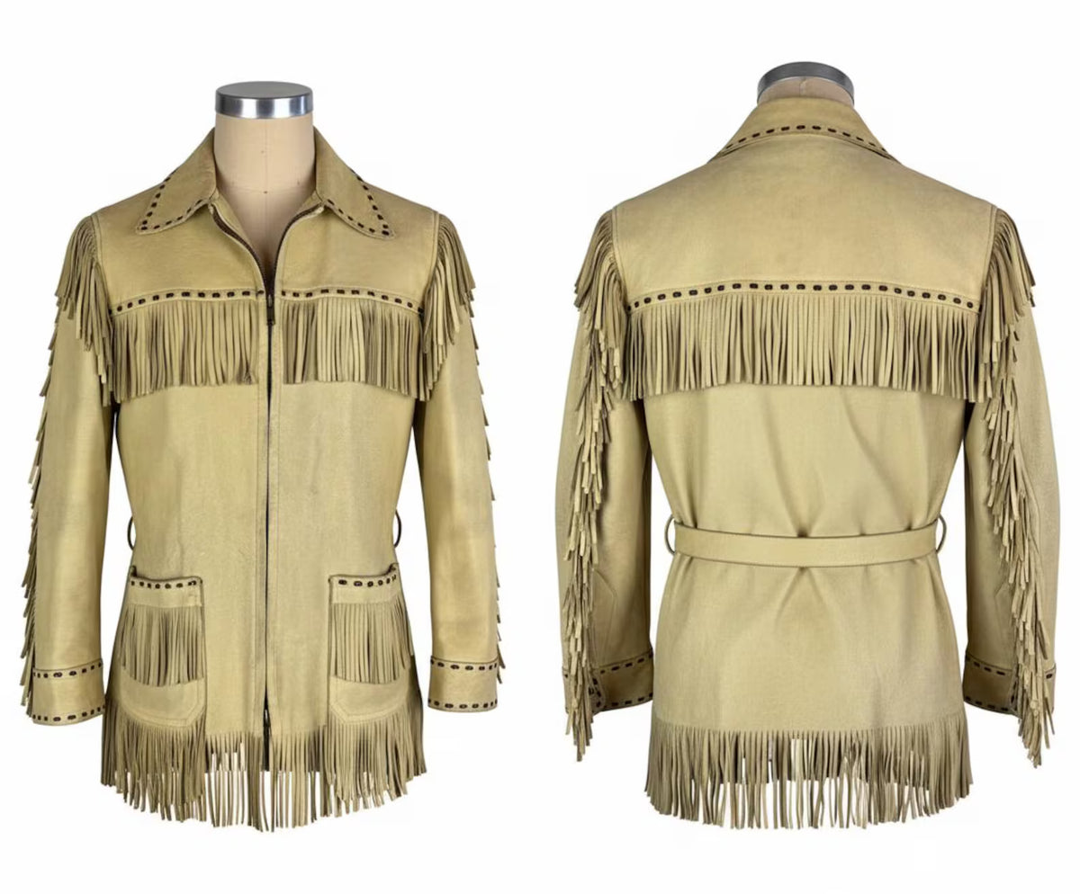 Women's Suede Western Jacket | Belted Fringe Zip Coat