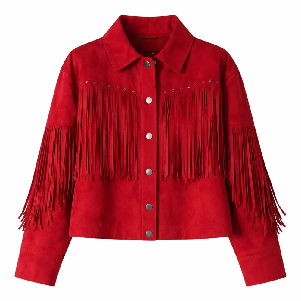Women's Suede Western Jacket | Studded Cropped Fringe