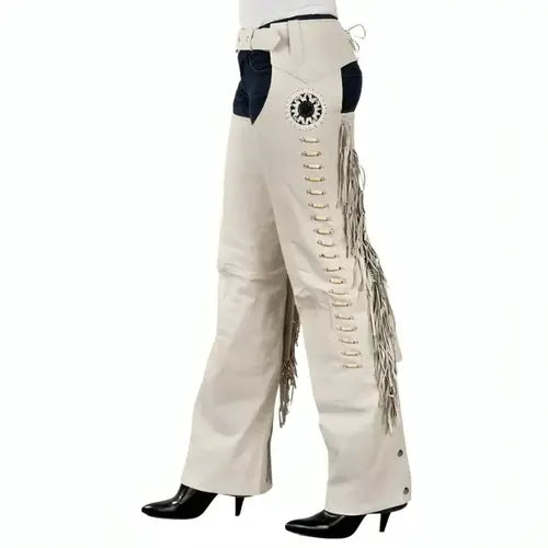 Women’s Western Leather Fringe Beaded Chaps | Cowgirl