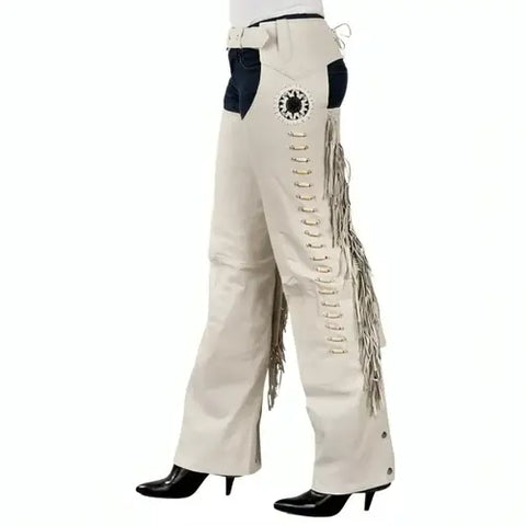 Women’s Western Leather Fringe Beaded Chaps | Cowgirl