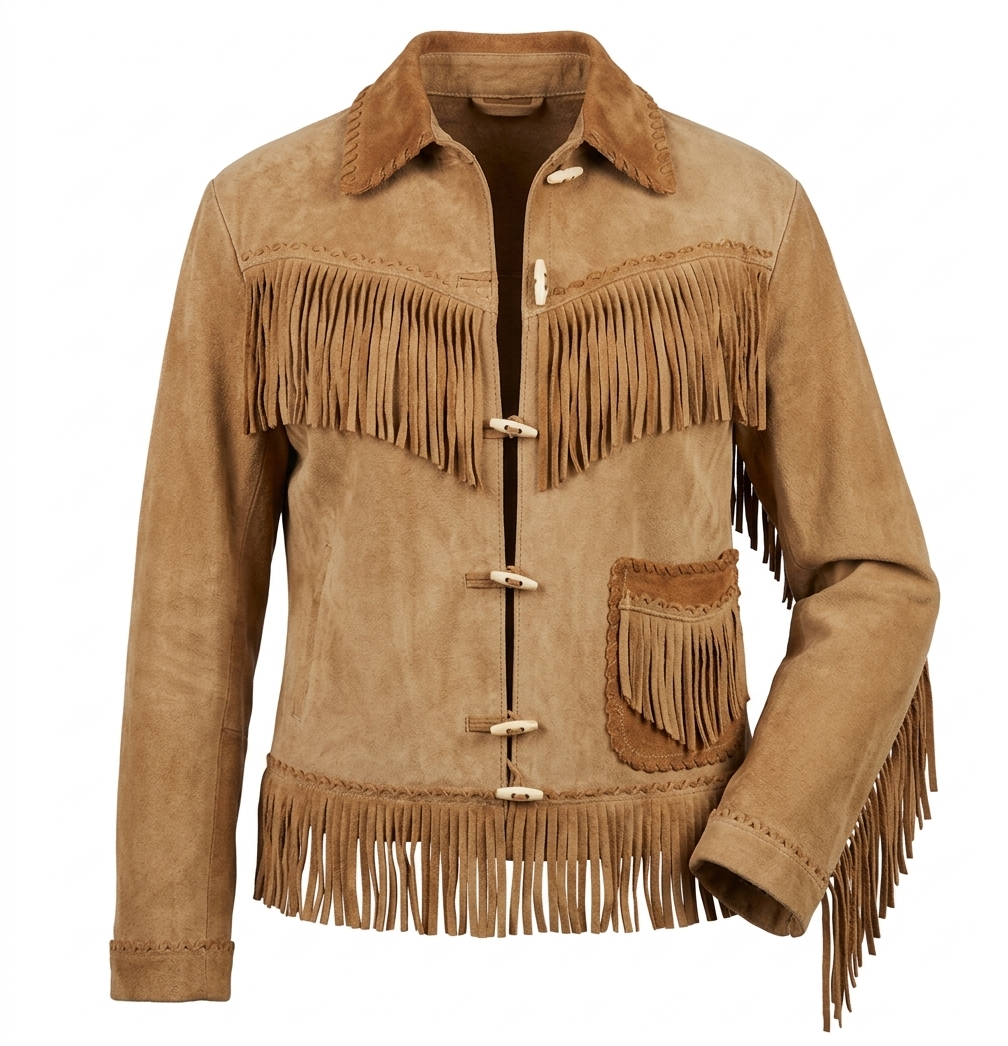 Womens Suede Western Jacket | Fringe Leather Toggle Coat