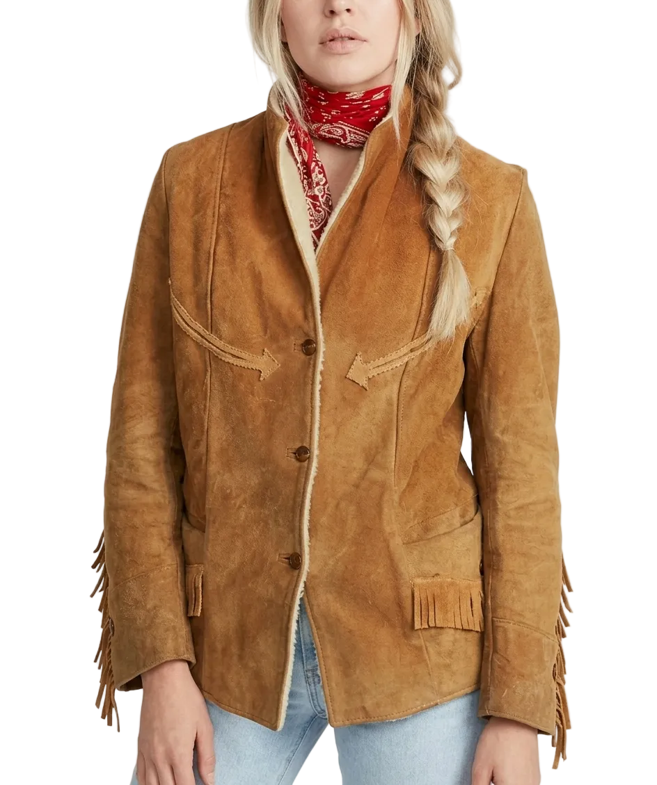 Womens Suede Western Jacket | Shearling Fringe Leather Coat