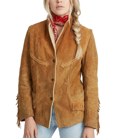Womens Suede Western Jacket | Shearling Fringe Leather Coat