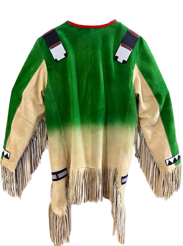 Handmade Old Style Beige cowhide Suede Hide Beaded Fringe Powwow War Shirt native|vitage style | fringe style | two-tone color