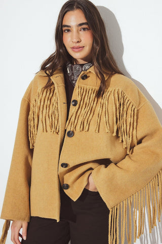 ILHAN LUXURY Women's Suede Fringe Shirt Jacket  Western Oversized Cowgirl Shacket