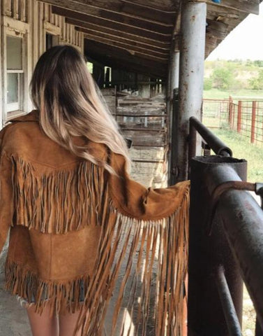 Western Suede Fringe Jacket for Women | Cowgirl Rodeo Outfit | Handmade Boho Country Fashion | Long Fringe Rustic Ranchwear Coat