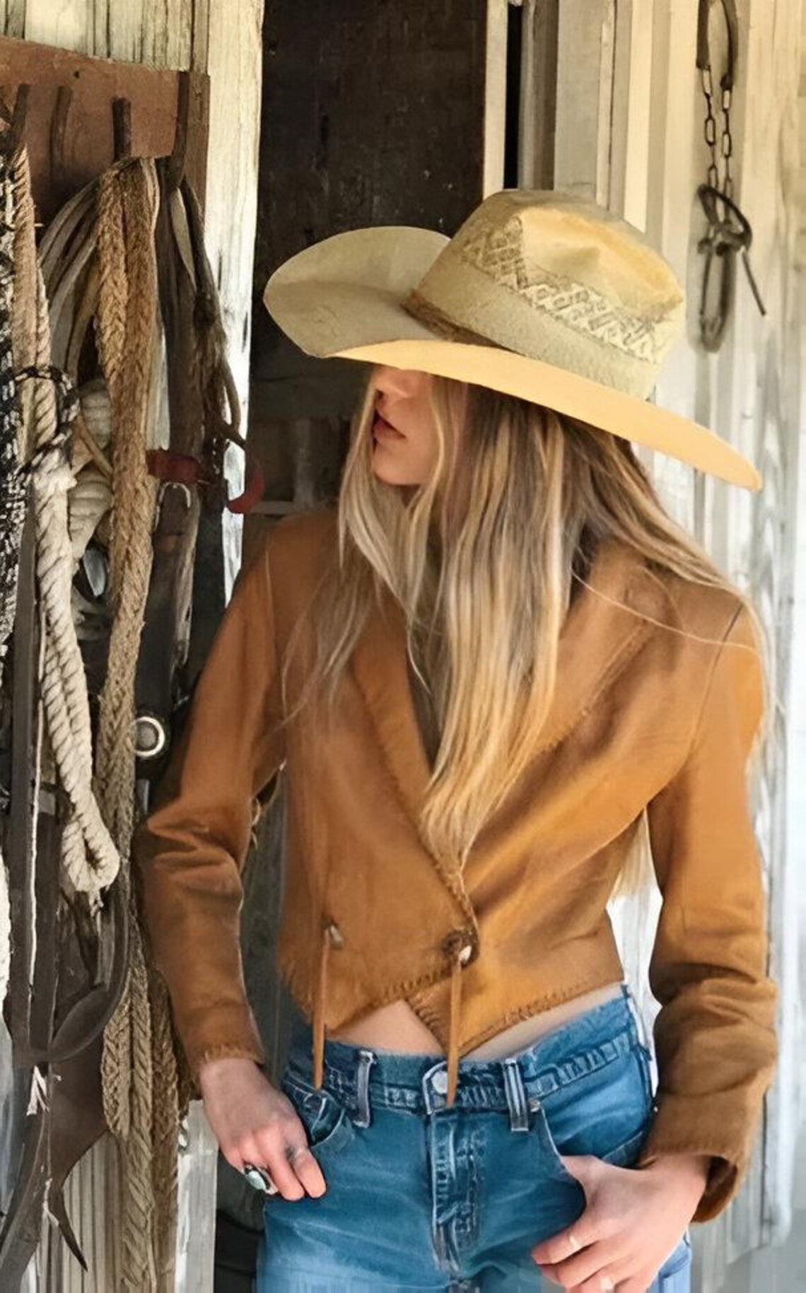 Handmade Cropped Western Suede Jacket | Cowgirl Minimalist Style | Rustic Rodeo Fashion | Soft Genuine Leather | Boho Ranchwear for Women