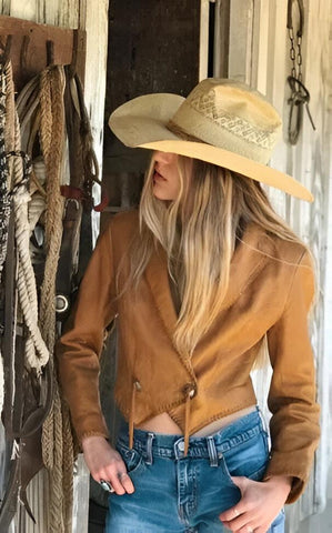 Handmade Cropped Western Suede Jacket | Cowgirl Minimalist Style | Rustic Rodeo Fashion | Soft Genuine Leather | Boho Ranchwear for Women