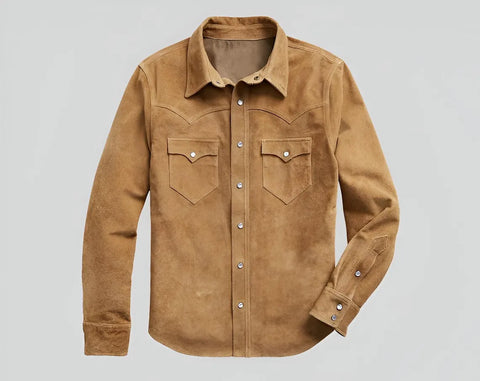 Men’s Suede Western Snap Shirt | Cowboy Leather Shirt | Rodeo Outfit Gift | Gift for Dad | Black, Tan, Rust | Country Western Wear