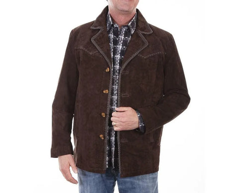ILHAN LUXURY Men’s Western Brown Suede Leather Jacket – Handmade Vintage Style Button-Up Coat • Classic Cowboy Look with Contrast Stitching