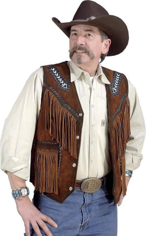 Vintage Men's Western Fringe Suede Leather Vest | Cowboy Rodeo Outfit | Native American Style | Brown Fringed Biker Vest | Country Western