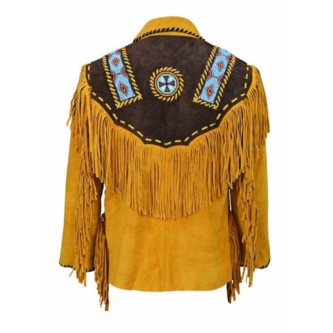 Vintage Mustard Yellow Fringe Suede Jacket – Beaded Western Women's Coat