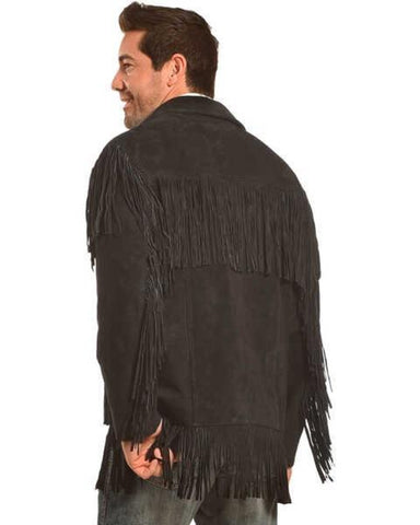 ILHAN LUXURY Men’s Black Suede Fringe Jacket – Western Cowboy Leather Coat • Handmade Vintage Style with Long Fringes • Rodeo & Festival Wear