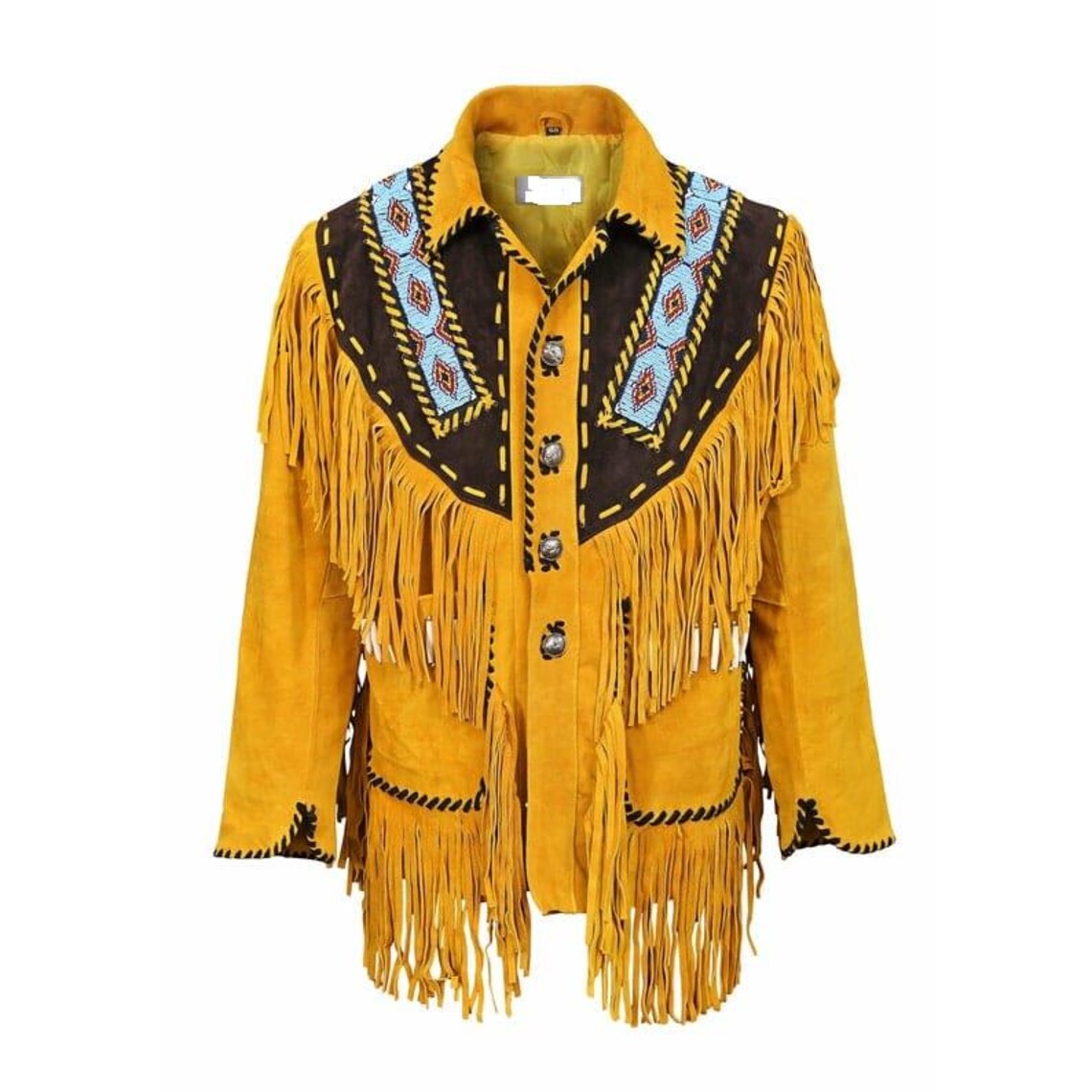 Vintage Mustard Yellow Fringe Suede Jacket – Beaded Western Women's Coat