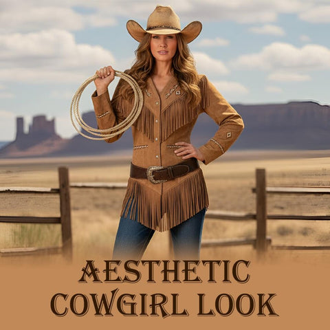 Women Western Suede Fringe Jacket Cowgirl Beaded Leather Coat Snap Button
