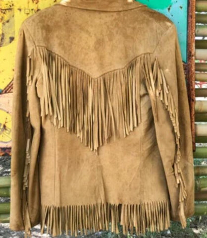 Handcrafted Western Fringe Suede Jacket with Boho Cowhide Leather | Vintage-Inspired Rodeo Cowgirl Outfit | Rustic Country Fashion