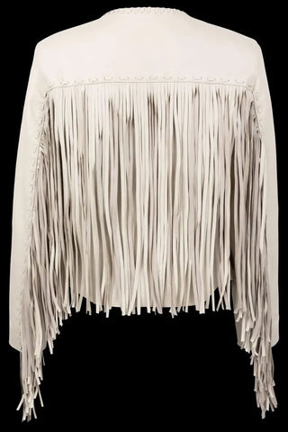 White Fringed Suede Leather Jacket for Women – Western-Inspired Boho Tassel Design – Soft Suede Outerwear for Fall &amp; Winter