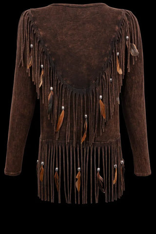 Dark Brown Fringed Suede Leather Jacket for Women – Western Boho Tassel Detailing – Soft Suede Outerwear for Casual Fall &amp; Winter Wear