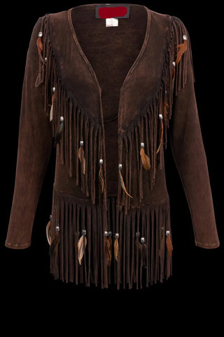 Dark Brown Fringed Suede Leather Jacket for Women – Western Boho Tassel Detailing – Soft Suede Outerwear for Casual Fall &amp; Winter Wear