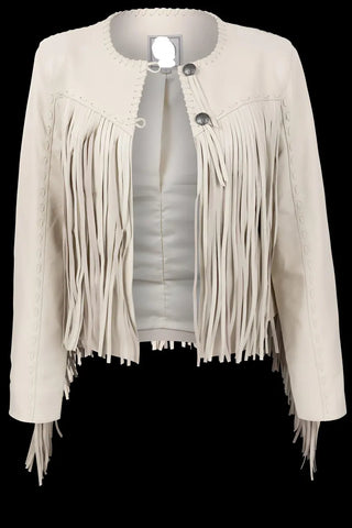White Fringed Suede Leather Jacket for Women – Western-Inspired Boho Tassel Design – Soft Suede Outerwear for Fall &amp; Winter