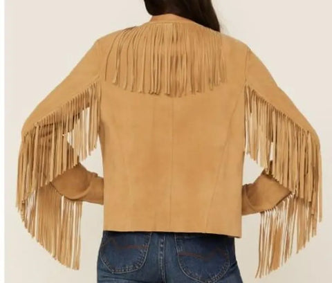 Brown Fringed Suede Leather Jacket for Women – Western Boho Tassel Detailing – Soft Suede Outerwear for Casual Fall &amp; Winter Wear