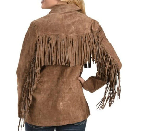 Brown Suede Fringe Jacket for Women - Vintage Western Boho Outerwear with Fringed Detailing