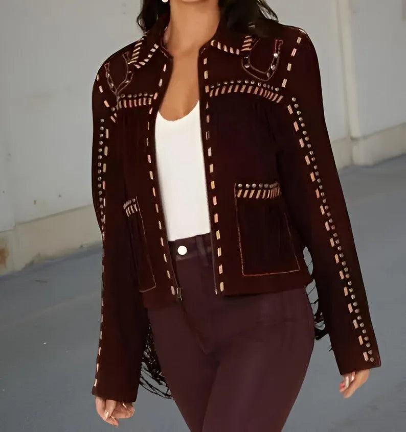 Women’s Suede Fringe Jacket | Cowgirl Festival Outfit | Country Concert Gift | Boho Western Fringe Coat | Gift for Her | Fall Fashion