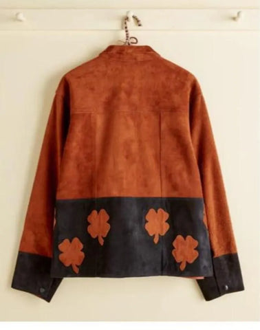 Vintage Suede Jacket with Clover Patchwork | Handmade Boho Statement Jacket