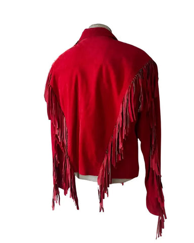 Red Suede Fringe Jacket | Western Cowgirl Coat for Rodeo, Boho & Festival Wear