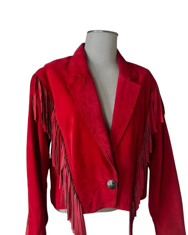 Red Suede Fringe Jacket | Western Cowgirl Coat for Rodeo, Boho & Festival Wear