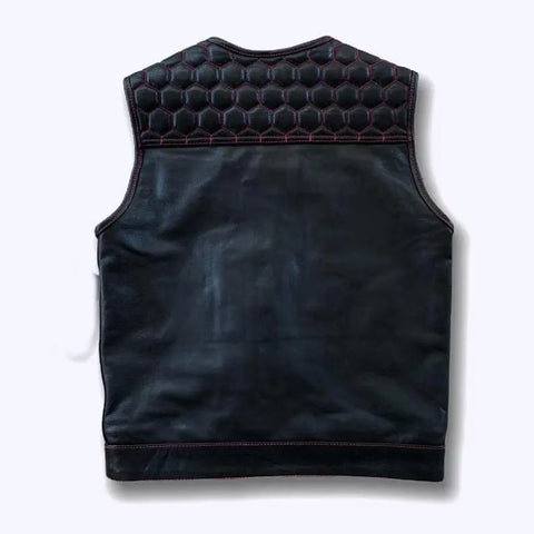Men’s Genuine Leather Biker Vest Quilted Motorcycle Sleeveless Club Riding Waistcoat