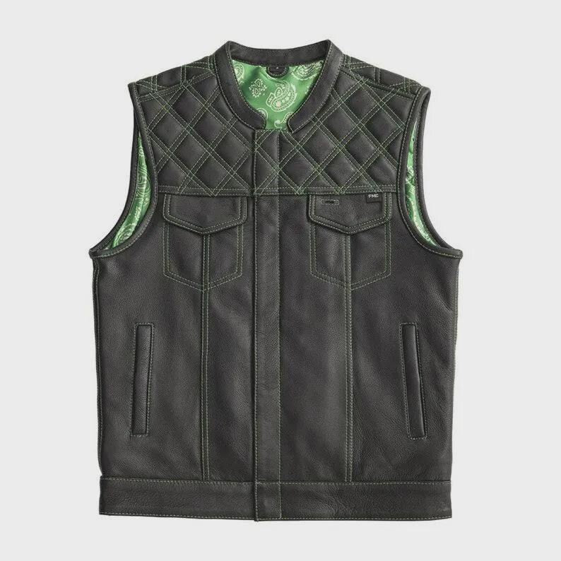 Men’s Leather Motorcycle Vest – Black Quilted Biker Rider Vest | Classic Cruiser & Street Riding Style