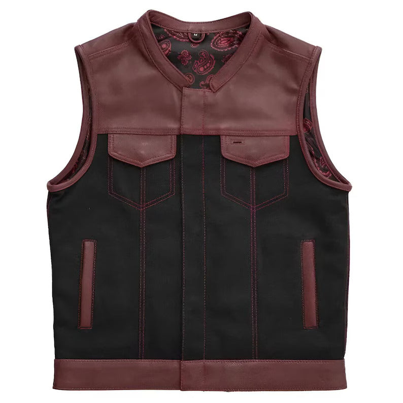 Men’s Genuine Leather Biker Vest Motorcycle Club Sleeveless Riding Waistcoat Vintage Style