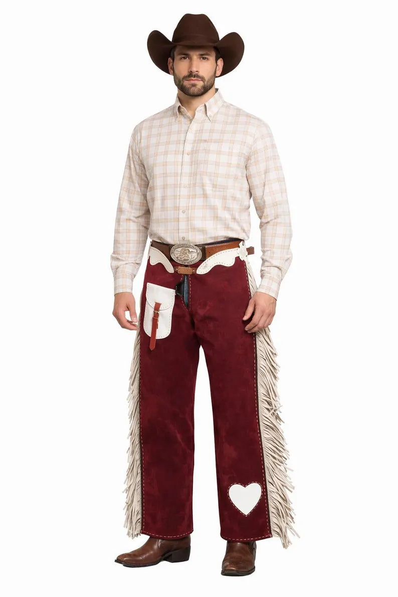 Handmade Suede Leather Rodeo Chaps Western Cowboy Fringe Riding Chaps