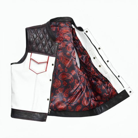 Leather Hunt Club Builder Motorcycle Vest Double Diamond Quilted Cowhide Canvas Biker Club Vest Concealed Carry