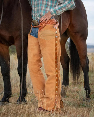 Handmade Western Suede Leather Chaps Cowboy Riding Fringe Chaps