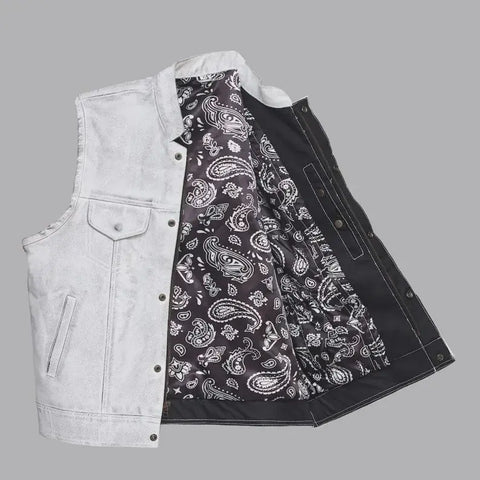 Men’s Club Style Leather Motorcycle Vest – Conceal Carry Cowhide Canvas Biker Utility Riding Vest